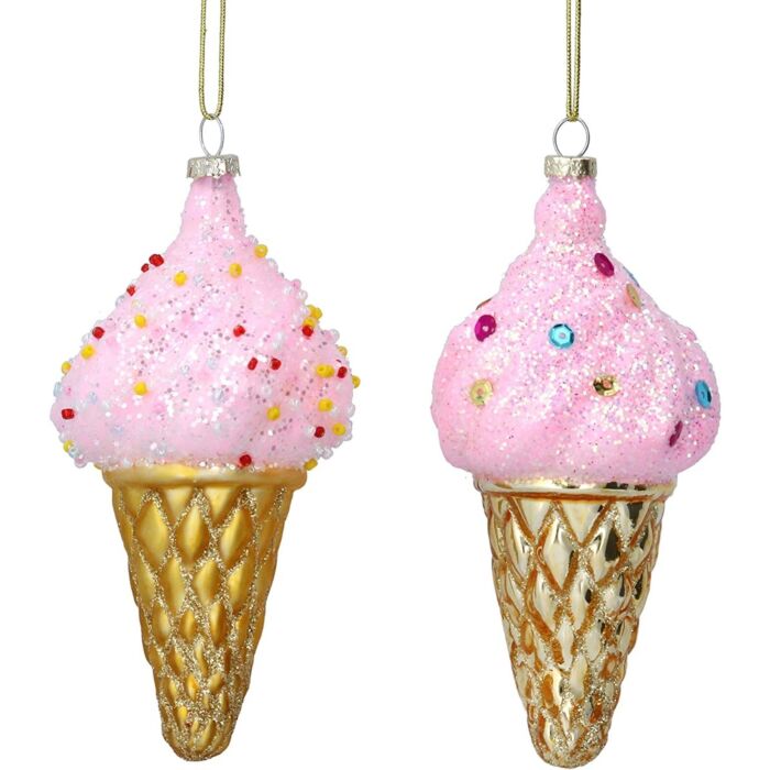 Gisela Graham Set of 2 Ice-cream Hanging Christmas Tree Decorations